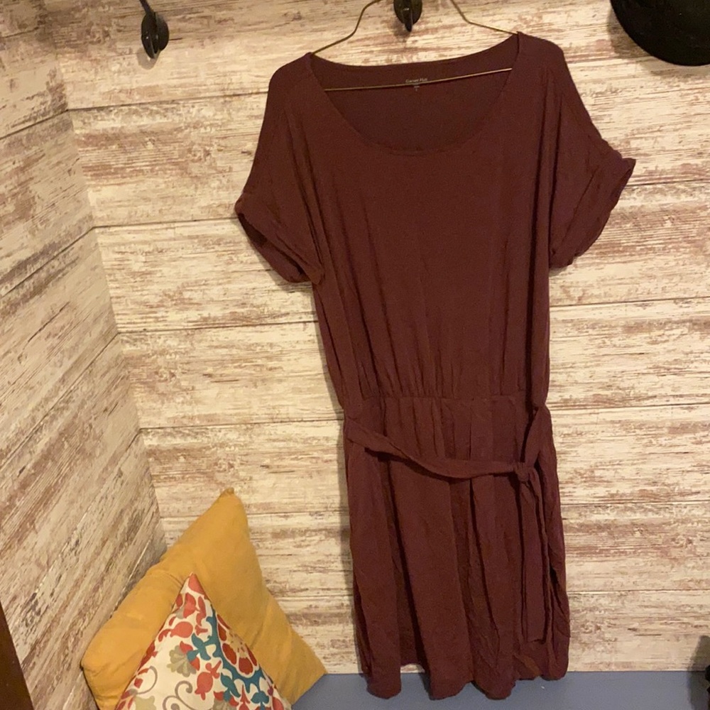 Garnet Hill Maroon Faux Wraparound Dress